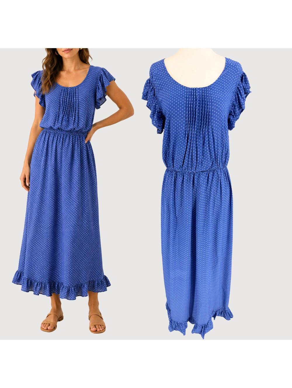 Chan Luu Silk Backless Maxi Dress Blue Polka Dot M